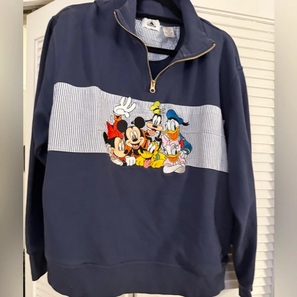 Disney Navy Blue Quarter Zip Pullover Sweatshirt with Mickey & Friends - Picture 2 of 4